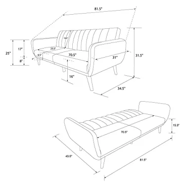 Novogratz Brittany Futon Sofa Bed with Tufted Back & Mid-Century Style