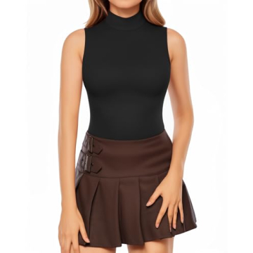 MANGOPOP Women's Sleeveless Mock Turtle Neck Bodysuit