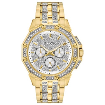 Elegant Bulova Men's Crystals Octava Gold Tone Multi-Function Watch - 98C126
