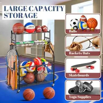 Mythinglogic Sports Equipment Garage Organizer,Garage Ball Storage for Sports Gear and Toys, Rolling...
