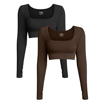OQQ Women's 2 Piece Crop Top Ribbed Seamless Workout Exercise Tops Long Sleeve Shirts 2025 Trendy Bl...