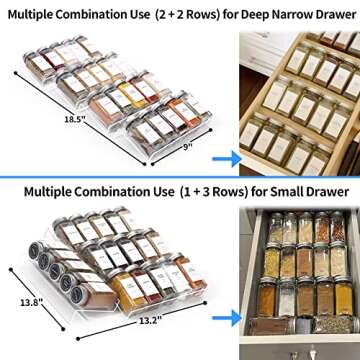 MIUKAA Clear Acrylic Spice Drawer Organizer, 4 Tier- 1 Set Seasoning Jars Drawers Insert, Kitchen Spice Rack Tray for Drawer/Countertop (Jars not included)