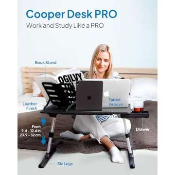 Cooper Desk PRO - Leather Height Adjustable Laptop Table | Bed Desk for Laptop, Desk for Bed, Lap De...