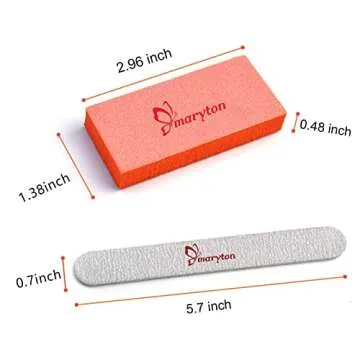 Nail Files and Buffers for Acrylic Nails - Maryton 2-Piece Professional Manicure Kit Sets, Zebra Nail File 100/180 Grit, Slim Buffer 80/100 Grit, 12-Set