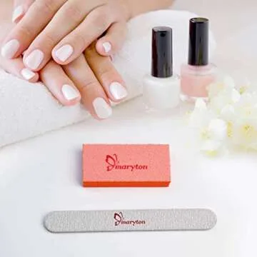 Nail Files and Buffers for Acrylic Nails - Maryton 2-Piece Professional Manicure Kit Sets, Zebra Nail File 100/180 Grit, Slim Buffer 80/100 Grit, 12-Set