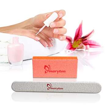 Nail Files and Buffers for Acrylic Nails - Maryton 2-Piece Professional Manicure Kit Sets, Zebra Nail File 100/180 Grit, Slim Buffer 80/100 Grit, 12-Set