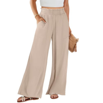ANRABESS Womens Linen Palazzo Pants - Chic High Waist Trousers for Summer