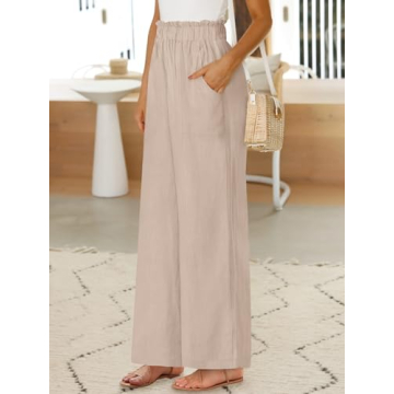 ANRABESS Womens Linen Palazzo Pants for Casual Summer Style