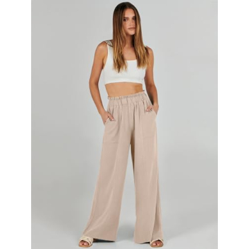 ANRABESS Womens Linen Palazzo Pants for Casual Summer Style