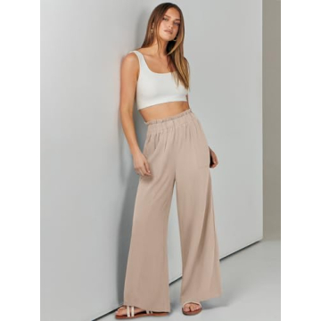 ANRABESS Womens Linen Palazzo Pants for Casual Summer Style