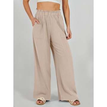 ANRABESS Womens Linen Palazzo Pants for Casual Summer Style