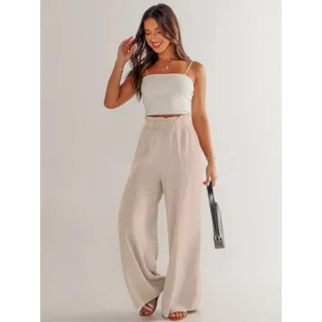 ANRABESS Womens Linen Palazzo Pants for Casual Summer Style