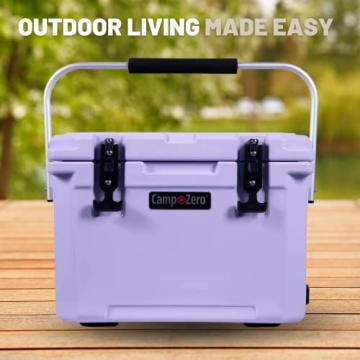 CAMP-ZERO 21 Quart Rotomolded Hard Cooler - Insulated Ice Chest with 4 Cup Holders - Bear-Proof Travel Ice Box for Beverage, Drink, BBQ, Fishing, Camping, Outdoor, Purple/Lavender