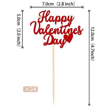 24 PCS Happy Valentine's Day Cupcake Toppers Glitter Sweet Love Be Mine Valentines Cupcake Picks Val...