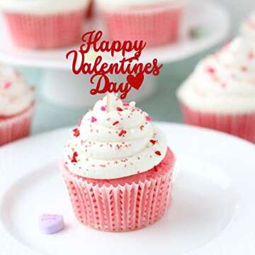 24 PCS Happy Valentine's Day Cupcake Toppers Glitter Sweet Love Be Mine Valentines Cupcake Picks Valentine's Day Theme Birthday Party Cake Decorations Supplies Red