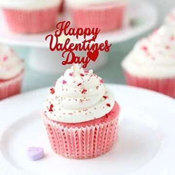 24 PCS Happy Valentine's Day Cupcake Toppers Glitter Sweet Love Be Mine Valentines Cupcake Picks Valentine's Day Theme Birthday Party Cake Decorations Supplies Red
