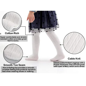 EPEIUS Baby Tights Thick Seamless Cable Knit Leggings for Infant Girl Solid Cotton Stockings Footed Pants Pantyhose Dress Tights Clothes for 3-6 Months 3 Pair Pack,Pure White