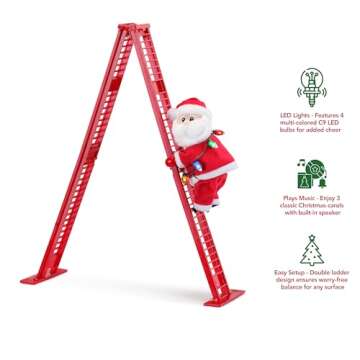 Mr. Christmas Miniature Super Climber Musical Animated Indoor Christmas Decoration, 17 Inches, Soft ...