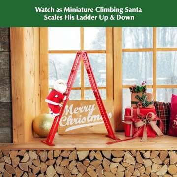 Mr. Christmas Miniature Super Climber Musical Animated Indoor Christmas Decoration, 17 Inches, Soft White Santa Claus