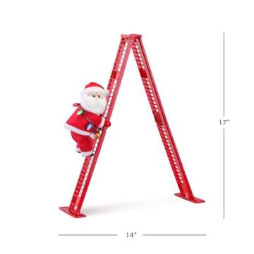 Mr. Christmas Miniature Super Climber Musical Animated Indoor Christmas Decoration, 17 Inches, Soft White Santa Claus