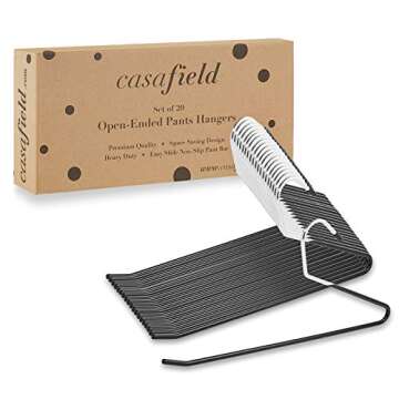 Casafield - 20 Open-Ended Pants Hangers - Easy Slide - Slim, Space Saving Design with Non-Slip Rubber Coating for Trousers, Slacks, Jeans, Skirts