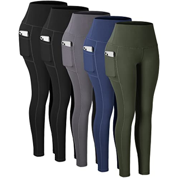 CHRLEISURE Leggings with Pockets for Women, High Waisted Tummy Control Workout Yoga Pants(2Black,Gra...