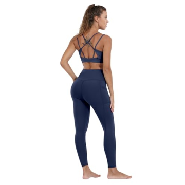 CHRLEISURE Leggings with Pockets for Women, High Waisted Tummy Control Workout Yoga Pants(2Black,Gray,Navy,JLGreen, XS)