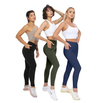 CHRLEISURE Leggings with Pockets for Women, High Waisted Tummy Control Workout Yoga Pants(2Black,Gray,Navy,JLGreen, XS)