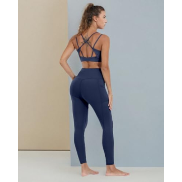 CHRLEISURE Leggings with Pockets for Women, High Waisted Tummy Control Workout Yoga Pants(2Black,Gray,Navy,JLGreen, XS)