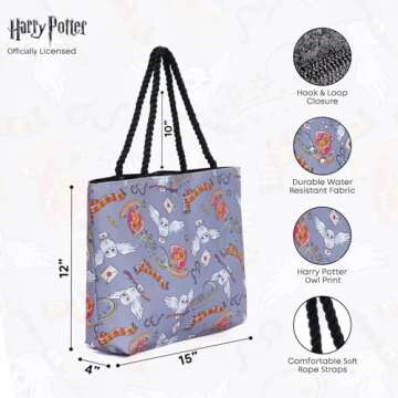 Harry Potter Tote Travel Bag Gryffindor Hedwig All Over Print Grey
