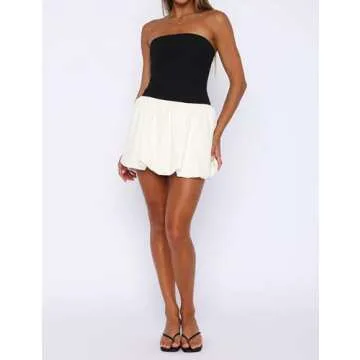 MISSACTIVER Women Strapless Tube Top Mini Dress Sleeveless Off Shoulder Bubble Short Dress Puffy Ballet Wedding Party Dresses