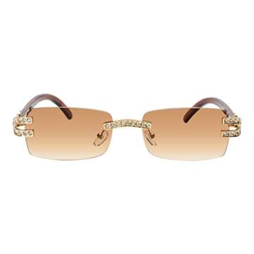 Retro Vintage Style Rimless Clear Lens Sunglasses for Women & Men Luxury Glasses Fashion Crystal Woo...