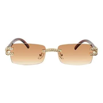 Retro Vintage Style Rimless Clear Lens Sunglasses for Women & Men Luxury Glasses Fashion Crystal Woo...