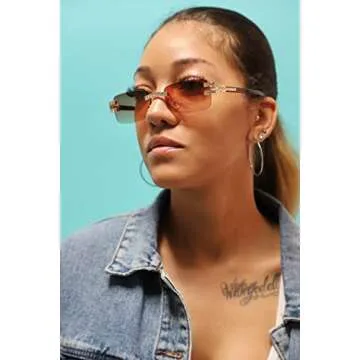 Retro Vintage Style Rimless Clear Lens Sunglasses for Women & Men Luxury Glasses Fashion Crystal Wood Eyewear Shades (Y Decor Brown)