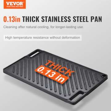 VEVOR Reversible Grill/Griddle, 9.7"x16.7" Pre-Seasoned Cast Iron Griddle, Rectangular Double Burner...