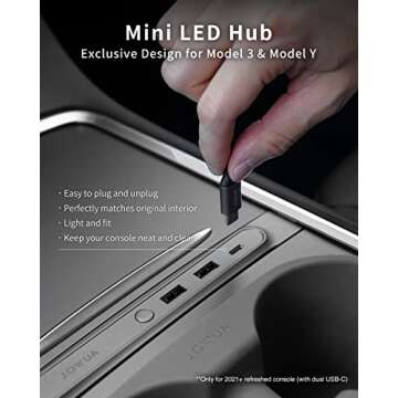 JOWUA Mini LED Hub Bar Compatible for 2021-2023 Tesla Model Y & Model 3 USB-C, USB-A,