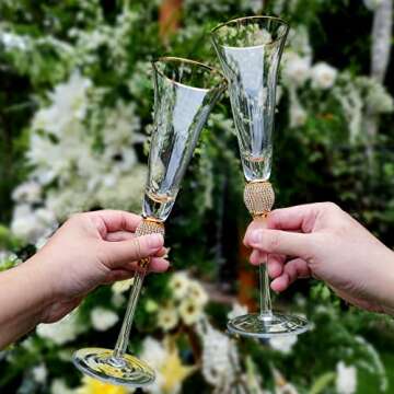 VARLKA Wedding Cake Knife and Server Set, Gold Mr and Mrs Champagne Flutes Glasses and Cake Cutting Set for Wedding Bridal Shower Gifts
