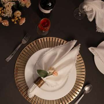 Fingercraft Dinner Cloth Napkin Cotton Linen 12 Pack Vintage Rustic Premium Quality Mitered Corners Napkin Cloth with Elegant Lace for Everyday Use, Pre Shrunk and Good Absorbency 20x20 in White