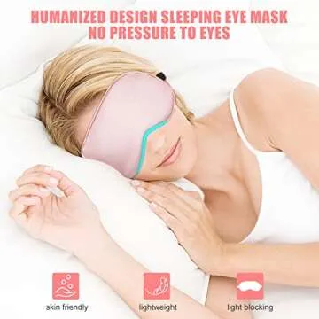 Cavoilu Cooling Eye Mask for Sleeping, Silk Sleep Mask w/Gel Eye Mask, Heated Eye Masks, Blindfold Eye Cover Women Sleeping Mask for Home, Office, Travel, Yoga, Medditation, Stocking Stuffers(Pink)