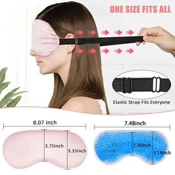 Cavoilu Cooling Eye Mask for Sleeping, Silk Sleep Mask w/Gel Eye Mask, Heated Eye Masks, Blindfold Eye Cover Women Sleeping Mask for Home, Office, Travel, Yoga, Medditation, Stocking Stuffers(Pink)