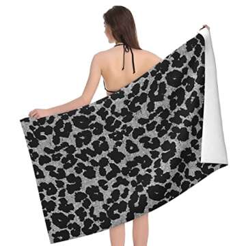 BZAXXQI Black Leopard Bath Towels,Leopard Beach Towel Quick Dry Bath Towels Soft Bath Towel for Swim...