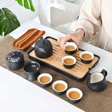 Chinese Gongfu Tea Set with Teapot,Tea Cups,Gongdao cup,Chinese Handmade Portable tea set traditional,Suitable for Travel Home Outdoor and Office(Jinglan 6cups)