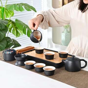 Chinese Gongfu Tea Set with Teapot,Tea Cups,Gongdao cup,Chinese Handmade Portable tea set traditional,Suitable for Travel Home Outdoor and Office(Jinglan 6cups)
