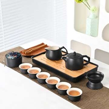 Chinese Gongfu Tea Set with Teapot,Tea Cups,Gongdao cup,Chinese Handmade Portable tea set traditional,Suitable for Travel Home Outdoor and Office(Jinglan 6cups)