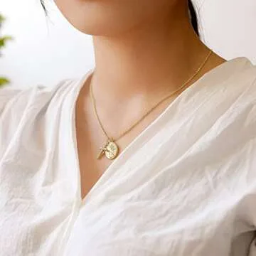 AllenCOCO Gold Cross Necklaces for Women, Crucifix Necklaces, Cubic Zirconia Virgin Mary Necklace, Virgen de Guadalupe, Layered Dainty Pendants Chain