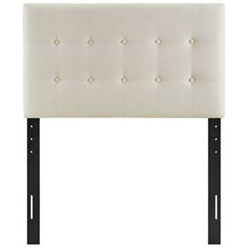 Modway Emily Tufted Button Linen Fabric Upholstered Twin Headboard in Ivory