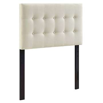 Modway Emily Tufted Button Linen Fabric Upholstered Twin Headboard in Ivory