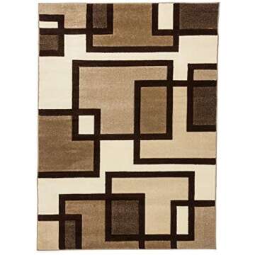 Well Woven Ruby Geometric 5x7 Area Rug Ivory & Beige Neutral Modern Contemporary Hand Carved Squares Design Perfect for Living Room Dining Room or Bedroom Plush Easy-Care Easy-to-Clean Carpet