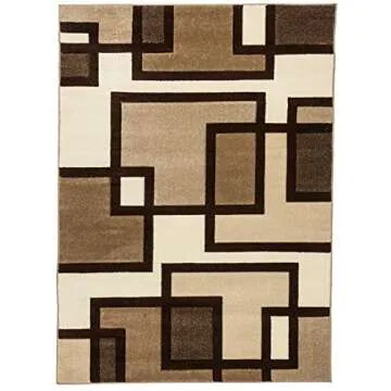 Well Woven Ruby Geometric 5x7 Area Rug Ivory & Beige Neutral Modern Contemporary Hand Carved Squares Design Perfect for Living Room Dining Room or Bedroom Plush Easy-Care Easy-to-Clean Carpet