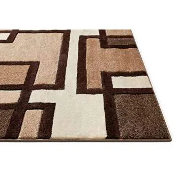 Well Woven Ruby Geometric 5x7 Area Rug Ivory & Beige Neutral Modern Contemporary Hand Carved Squares Design Perfect for Living Room Dining Room or Bedroom Plush Easy-Care Easy-to-Clean Carpet